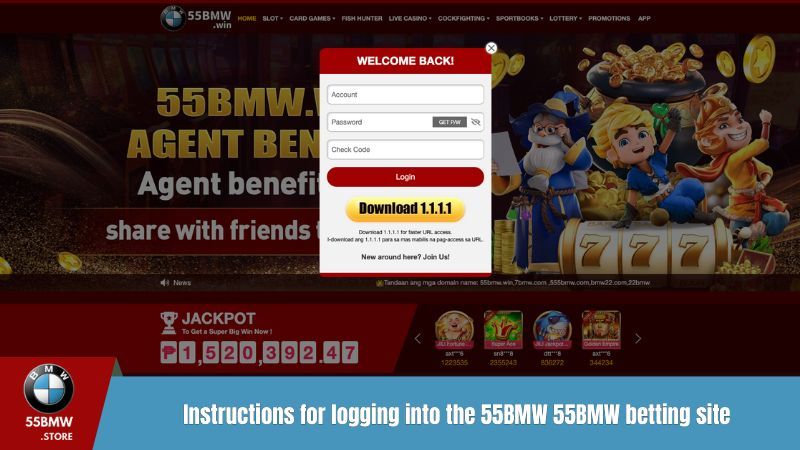 Instructions for logging into the 55BMW 55BMW betting site